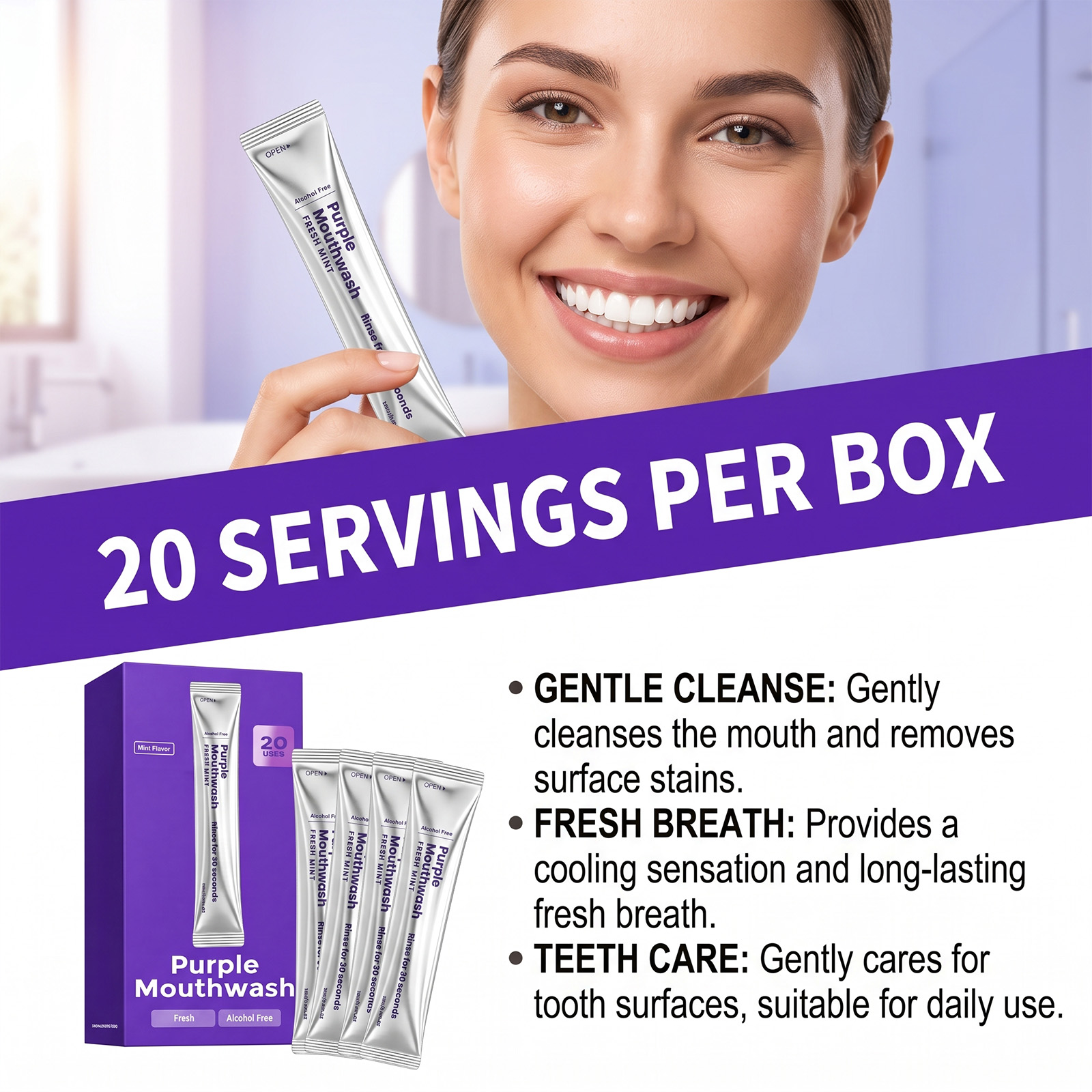 Purple Fresh Mouthwash Remove  - Teeth Whitening Gum 评论和价格